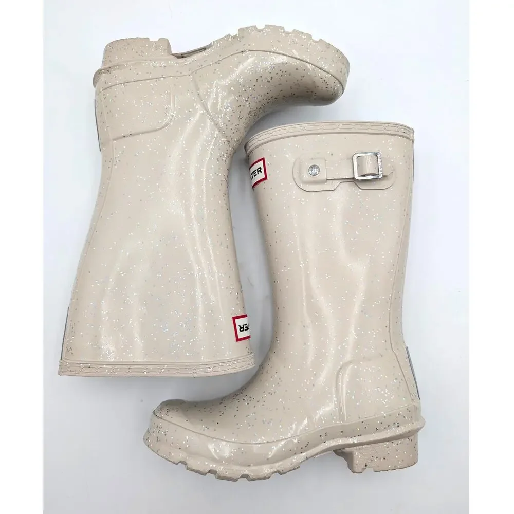 Hunter Original Giant Glitter Waterproof Rain Boots Kids' Ivory Size US13 EU31